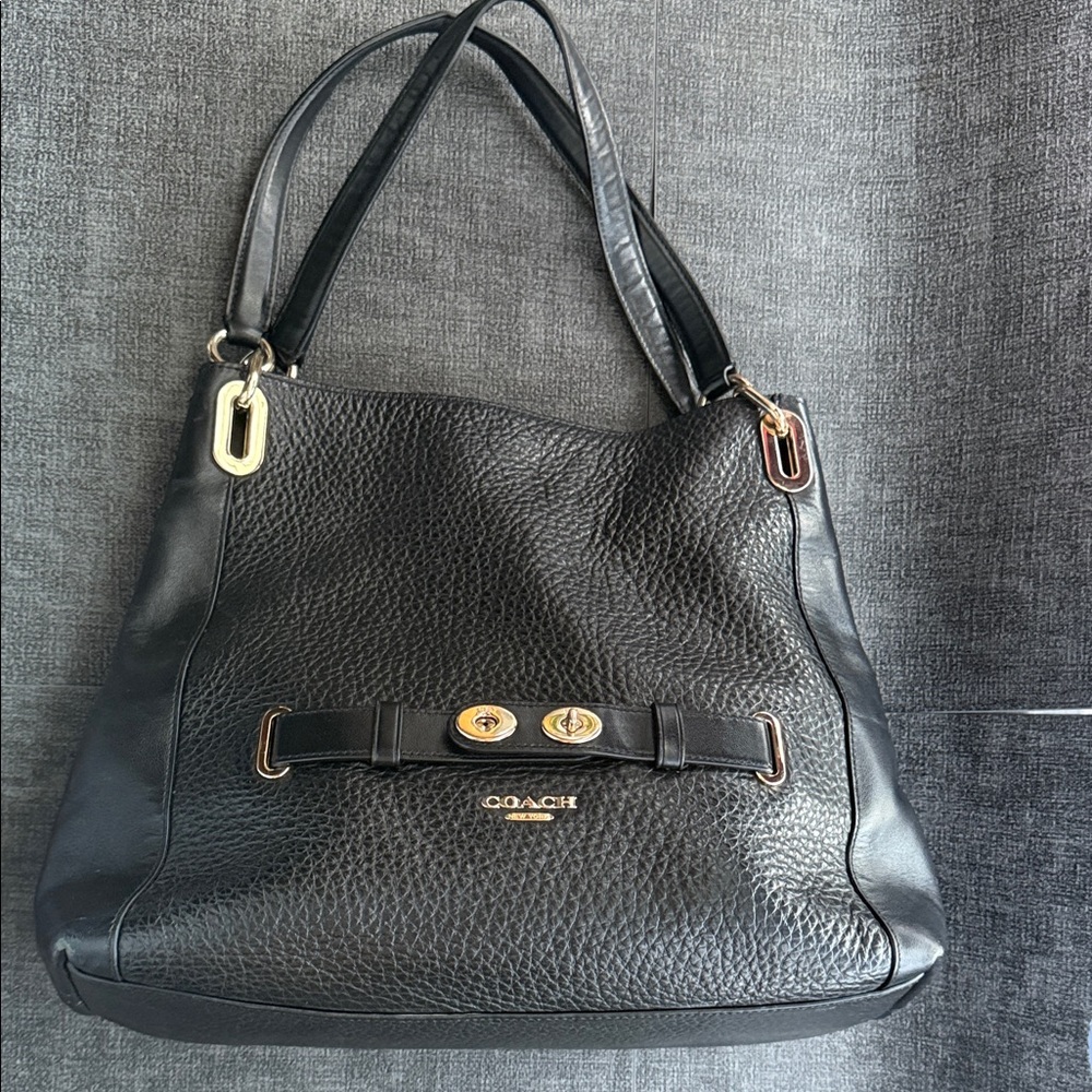 Coach Black Pebbled Leather Hobo Shoulder Bag